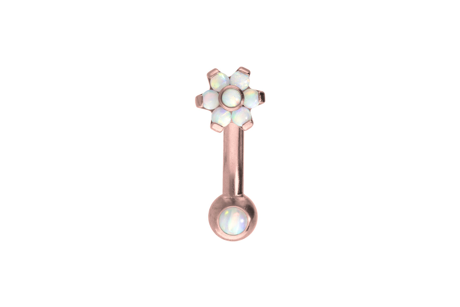 Titan Piercing Banane mit Push Fit BLUME MIT 7 SYNTHETISCHEN OPALEN + OPALKUGEL